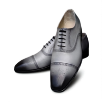 Crafted Leather Classic Gray Leather Oxford Dress Shoes - Thumbnail 1
