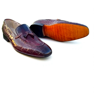 Crafted Leather Classic Brown Crocodile/Alligator Leather Loafers Dress Shoes