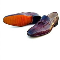 Crafted Leather Classic Brown Crocodile/Alligator Leather Loafers Dress Shoes - Thumbnail 1