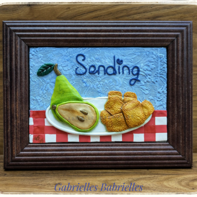 Tots and pears relief framed polymer clay sculpture 