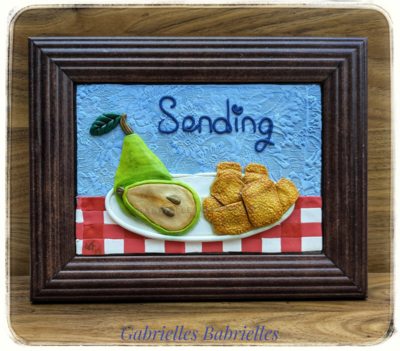 Tots and Pears relief framed polymer clay sculpture 