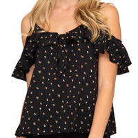Dot Cold Shoulder Top - Thumbnail 1