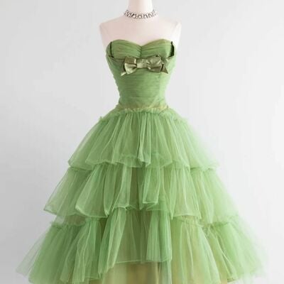 Green tiered tea-length mother of the bride/ groom dresses formal evening dress - Thumbnail 1
