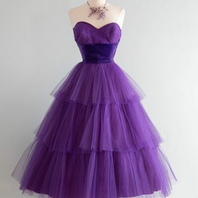 Simple a line viovet 1950s vintage purple prom party dress homecoming graduation gown