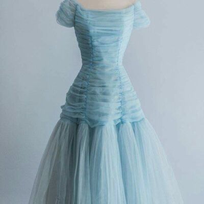 1950s vintage blue tulle prom dress evening formal gown brithday party dress