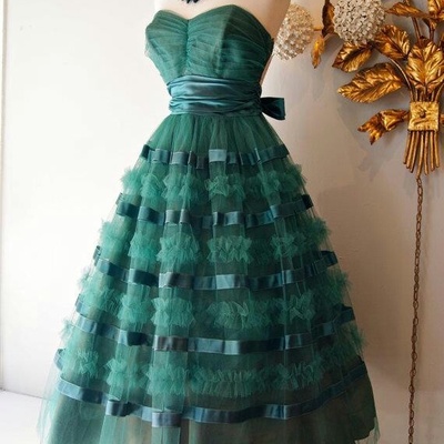 1950s vintage green tulle prom dress evening formal gown brithday party dress - Thumbnail 2