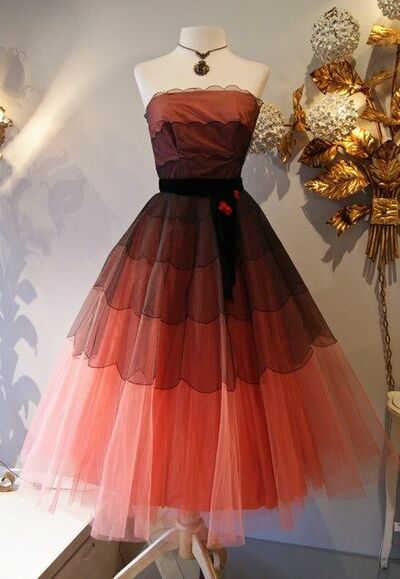 1950s Vintage Tulle Prom Dress Evening Formal Gown Brithday Party Dress