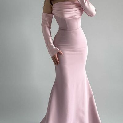 Pink mermaid satin prom dress evening formal gown brithday party dress - Thumbnail 1