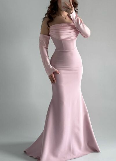 Pink Mermaid Satin Prom Dress Evening Formal Gown Brithday Party Dress