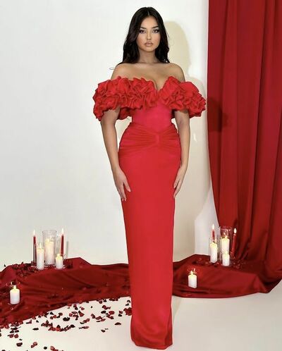 Red Sheath Off the Shoulder Prom Dress Evening Formal Gown Brithday Party Dress