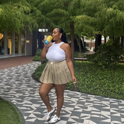 Pleated striped mini skort