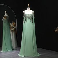 Striking Crystal Yelllow Luxury Arabic Evening Gown with Flowing Cape  - Thumbnail 8