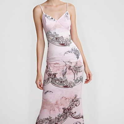 V-neck sexy lace hip-wrapped fishtail skirt long dress - Thumbnail 3