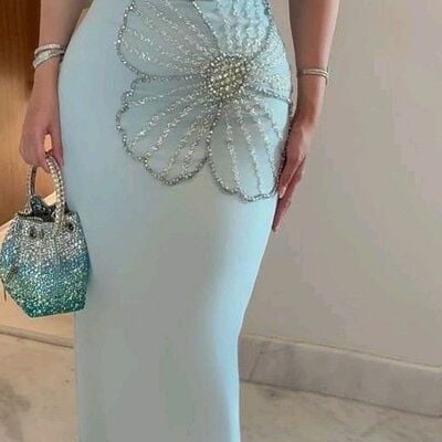 Elegant mermaid satin beading crystals prom dress evening formal gown brithday party dress - Thumbnail 1