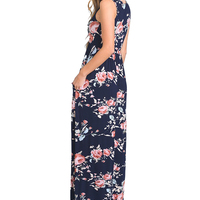 Navy Floral Maxi Dress - Thumbnail 1
