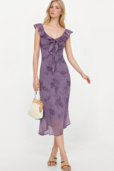 Purple printed sexy hip dress