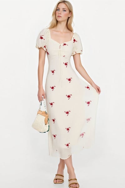 Romantic printed design A-line maxi dress holiday style slim fit dress