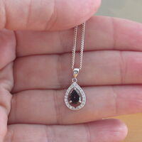 BOXED GIFT/Sterling Silver Garnet & Cz Pendant & 18" Silver Chain/Sterling Silver Garnet Necklace/Garnet Jewellery/Garnet Jewelry/UK - Thumbnail 3