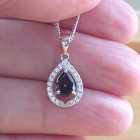BOXED GIFT/Sterling Silver Garnet & Cz Pendant & 18" Silver Chain/Sterling Silver Garnet Necklace/Garnet Jewellery/Garnet Jewelry/UK - Thumbnail 4