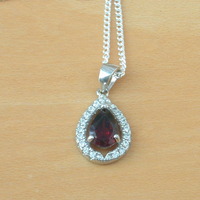BOXED GIFT/Sterling Silver Garnet & Cz Pendant & 18" Silver Chain/Sterling Silver Garnet Necklace/Garnet Jewellery/Garnet Jewelry/UK - Thumbnail 1