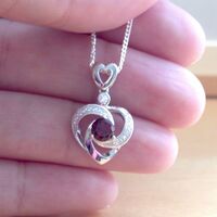BOXED GIFT/Sterling Silver Heart & Cz Pendant & Chain/Garnet Necklace/Garnet Jewellery/Garnet Jewelry/UK - Thumbnail 3