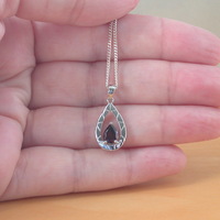 BOXED GIFT/Sterling Silver Garnet Teardrop Pendant & Chain/Garnet Necklace/Garnet Jewellery/Garnet Jewelry/UK - Thumbnail 5