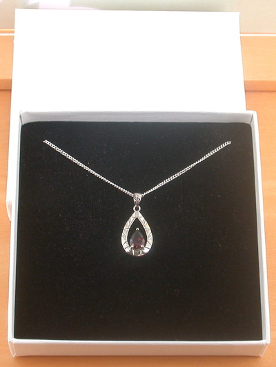 BOXED GIFT/Sterling Silver Garnet Teardrop Pendant & Chain/Garnet Necklace/Garnet Jewellery/Garnet Jewelry/UK