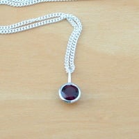 BOXED GIFT/Sterling Silver Garnet Circle Pendant & Chain/Garnet Necklace/Garnet Jewellery/Garnet Jewelry/Gemstone Necklace/UK - Thumbnail 1
