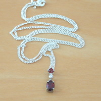 BOXED GIFT/Sterling Silver Garnet & Cz Pendant & Chain/Garnet Necklace/Garnet Jewellery/Garnet Jewelry/Gemstone Necklace/UK - Thumbnail 2