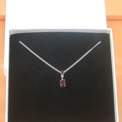 Boxed gift/sterling silver garnet & cz pendant & chain/garnet necklace/garnet jewellery/garnet jewelry/gemstone necklace/uk