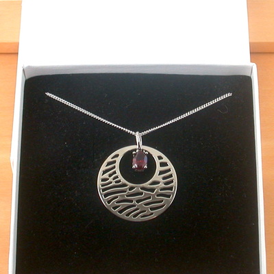 Boxed gift/sterling silver garnet boho pendant & chain/garnet necklace/garnet jewellery/garnet jewelry/gemstone necklace/uk