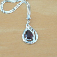 BOXED GIFT/Sterling Silver Garnet Pendant & Chain/Garnet Necklace/Garnet Jewellery/Garnet Jewelry/Garnet Pendant/UK - Thumbnail 1