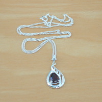 BOXED GIFT/Sterling Silver Garnet Pendant & Chain/Garnet Necklace/Garnet Jewellery/Garnet Jewelry/Garnet Pendant/UK - Thumbnail 2