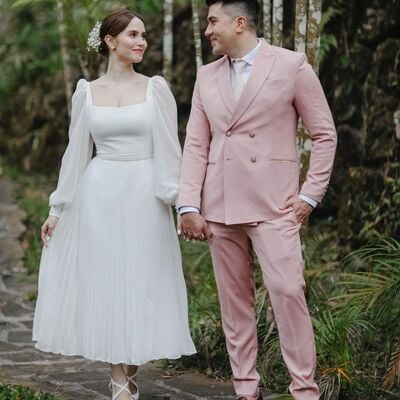 Tea-length wedding dress,a line tulle bridal dress bridal gown - Thumbnail 1