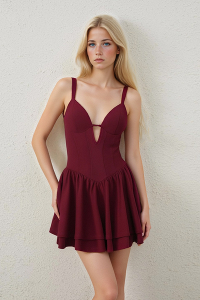 French puffy v-neck sexy pure vest dress