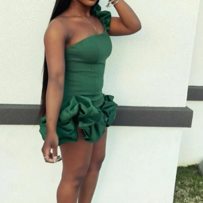 Sexy green one shoulder short homecoming dress cocktail dresses