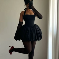 Halter A Line Black Birthday Outfit Short Evening Dresses - Thumbnail 1