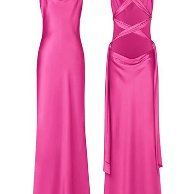 Simple new arrive hot pink long prom dresses - Thumbnail 1