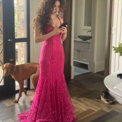 New arrive mermaid hot pink prom dress long party dress  - Thumbnail 1