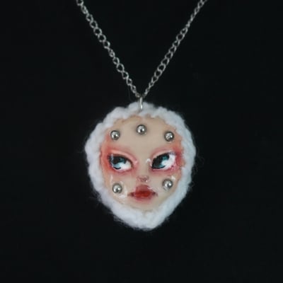Handmade crochet doll face necklace (unique)