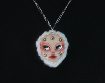Handmade crochet doll face necklace (unique)