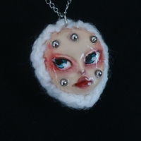 Handmade crochet doll face necklace (unique) - Thumbnail 1