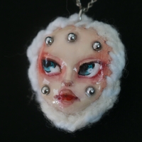 Handmade crochet doll face necklace (unique) - Thumbnail 2