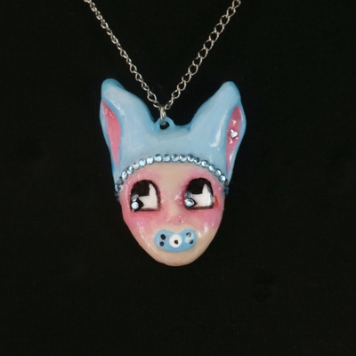 Handmade vintage bunny doll face necklace (unique)
