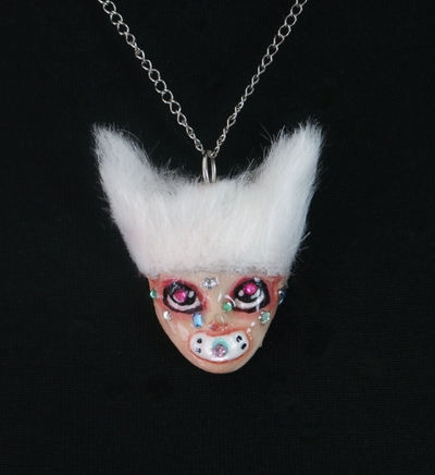Handmade fluffly honey doll face baby necklace (unique)