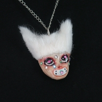 Handmade fluffly honey doll face baby necklace (unique) - Thumbnail 1
