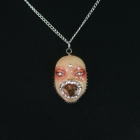 Handmade doll face necklace with real wasp in mouth necklace (unique) - Thumbnail 2