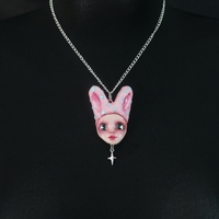 Handmade sprinkle bunny doll face necklace (unique) - Thumbnail 1