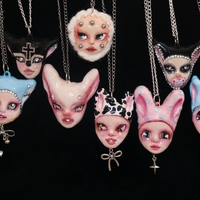 Handmade sprinkle bunny doll face necklace (unique) - Thumbnail 3