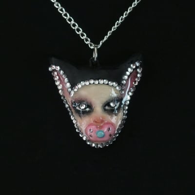 Handmade mouse doll face bedazzled necklace (unique)